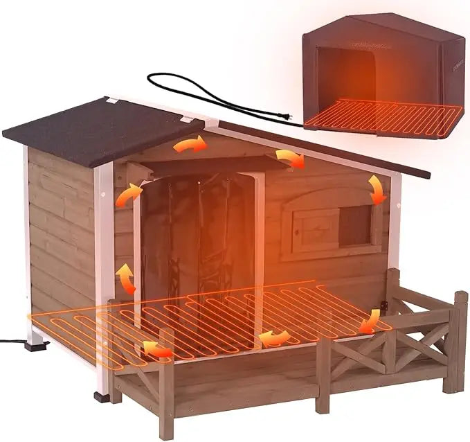 Dog House Outdoor Dog Kennel with Safe Heated Pad, Chew-Proof Metal Frame and Insulated Liner for Small to Medium Dogs, 44.6" L