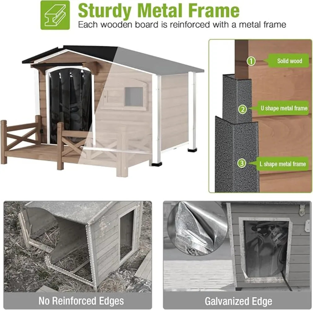 Dog House Outdoor Dog Kennel with Safe Heated Pad, Chew-Proof Metal Frame and Insulated Liner for Small to Medium Dogs, 44.6" L