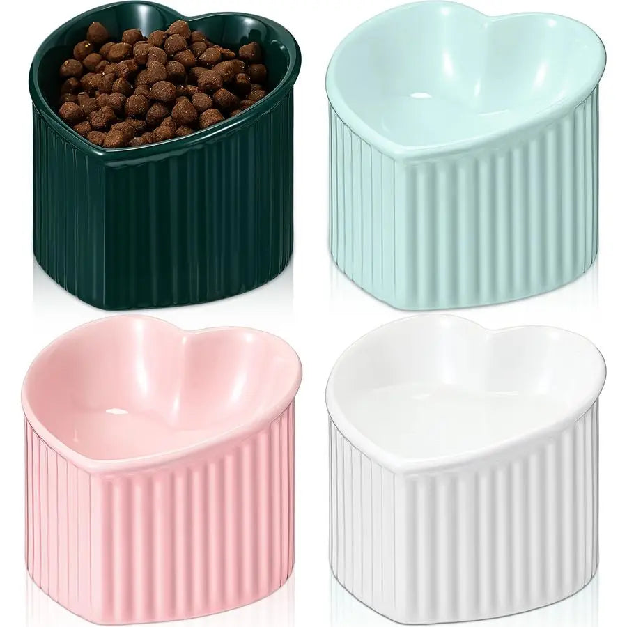 4 Pcs Elevated Cat Food Bowls, Ceramic Raised Cat Bowls, Shallow, Less Digestion Issues, Anti Vomiting, No Stress for Food and W